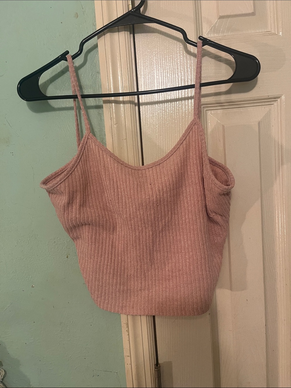 SHEIN 3 piece Dusty Pink Ribbed Spaghetti Strap Crop Top with shorts and robe.